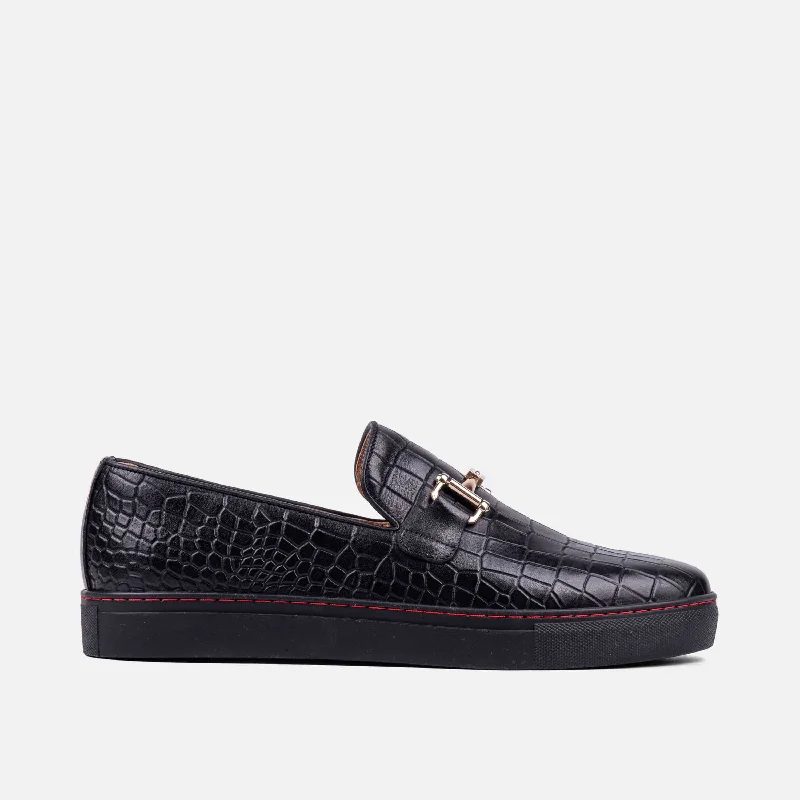 Men's loafers with a memory foam insoleBoardwalk Black Crocskin Leather Horse-Bit Sneakers