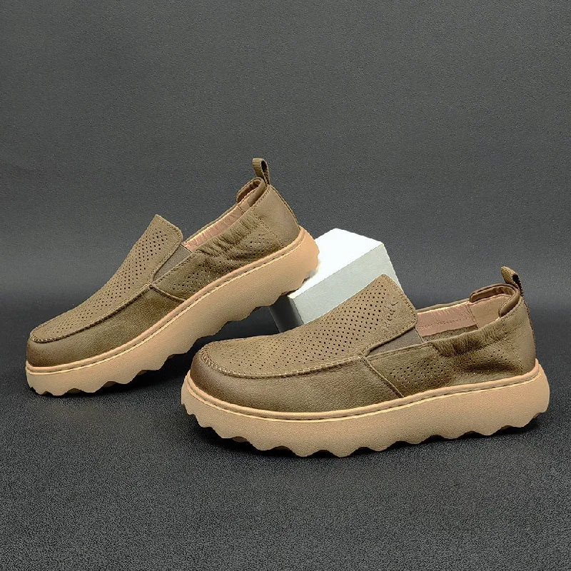 Suede men's loafers for a soft and luxurious feelMen Summer Breathable Hollow Leather Casual Loafers