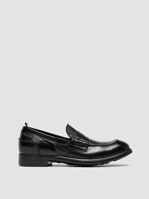 Men's loafers with a leather lacing systemCHRONICLE 056 - Black Leather Penny Loafers