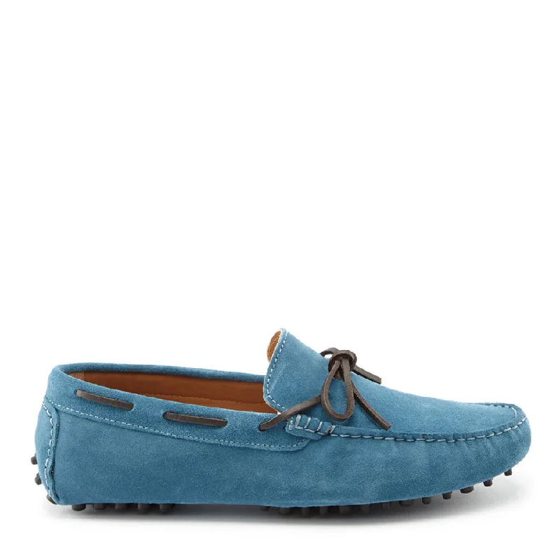 Men's loafers with a decorative buckleLaced Driving Loafers, petrol blue suede