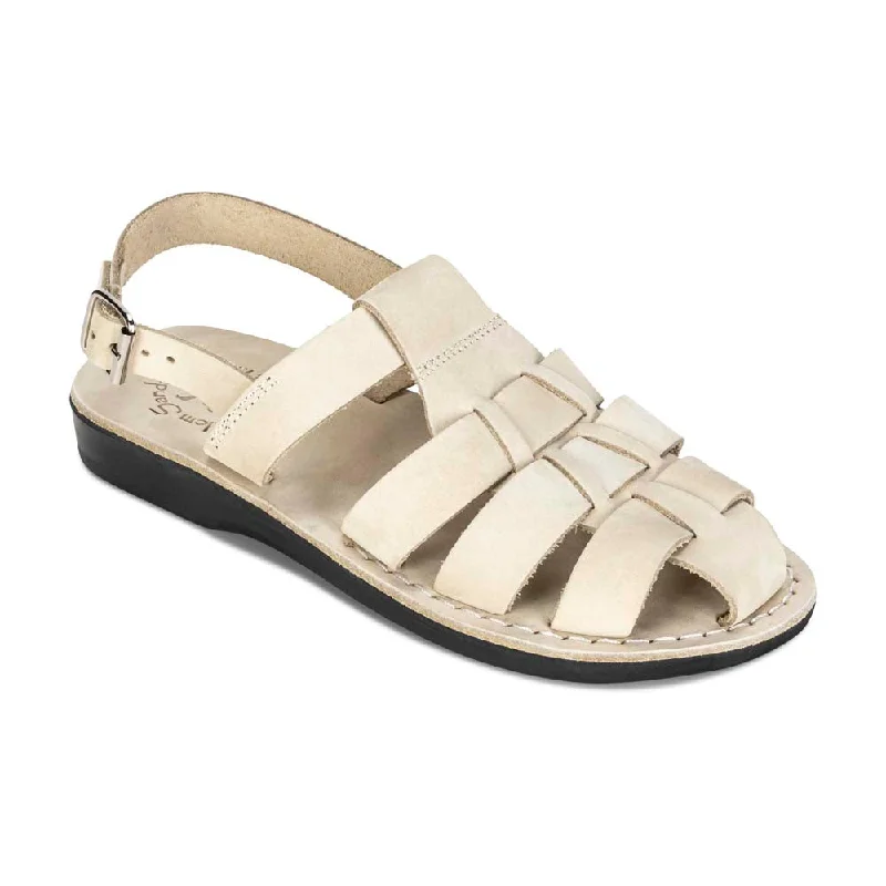 Men's sandals with a toe post designMen's sandals with a toe post designMichael - Slingback Leather Fisherman Sandal | White Nubuck