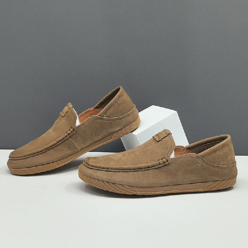 Men's loafers with a decorative buckleMen Vintage Solid Leather Soft Flat Loafers