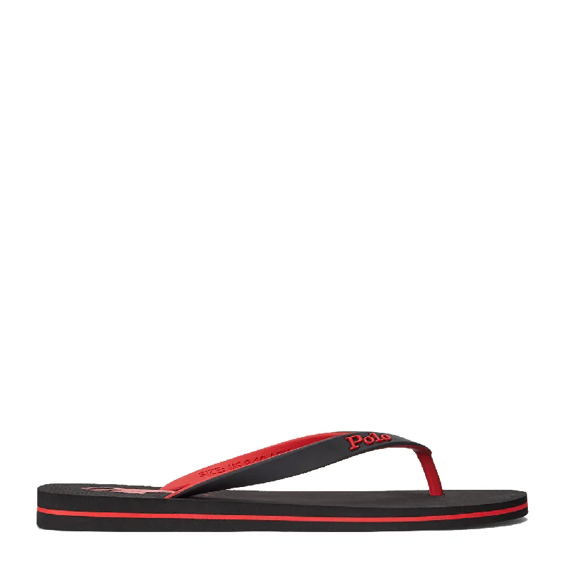 Men's sandals with a decorative buckle or charmPolo Ralph Lauren Bolt Logo Flip-Flop Black / Red Men's sandals with a decorative buckle or charmPolo Ralph Lauren Bolt Logo Flip-Flop Black / Red