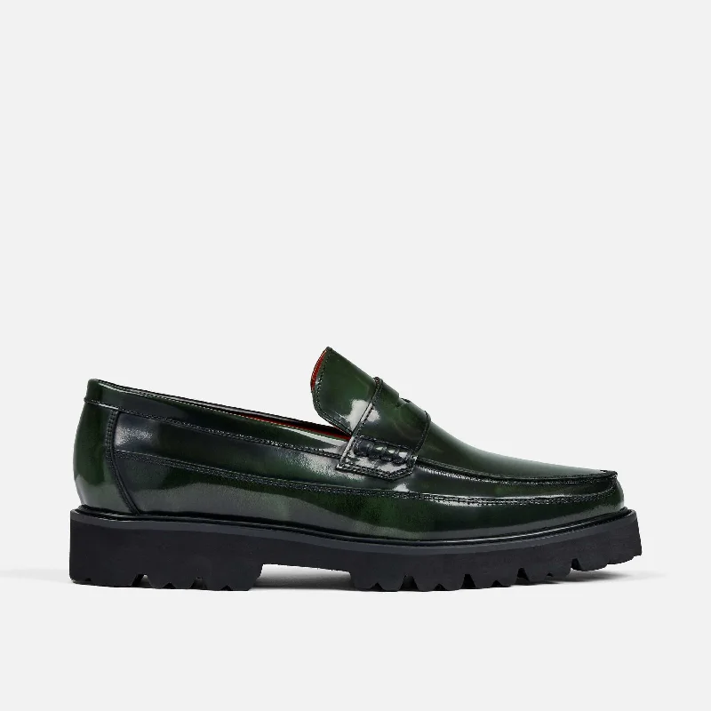 Men's loafers with a memory foam insoleAdler Dark Green Patent Leather Penny Loafers