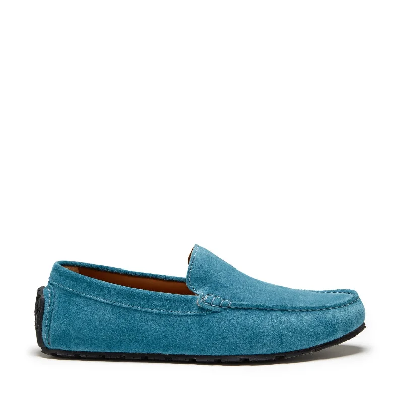 Men's loafers in a neutral color like black or brownTyre Sole Driving Loafers, petrol blue suede