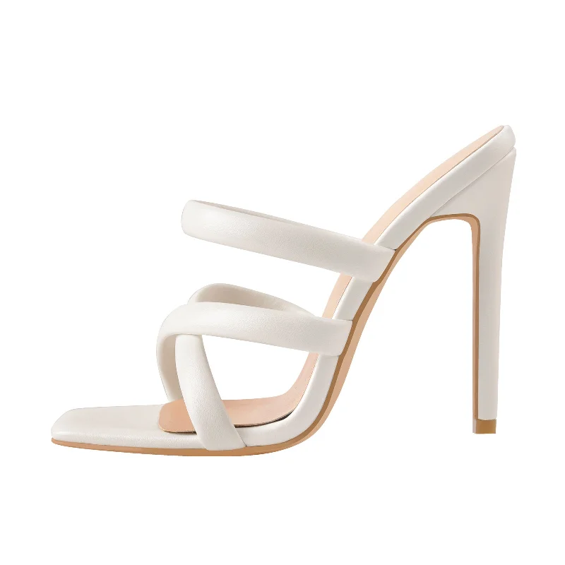 Men's sandals with a durable outer sole White Square Toe Matte High Heels Sandals