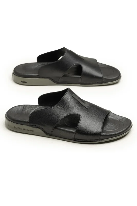Men's slippers with a stretchy side panel for a better fit LOGO 7920 BKA