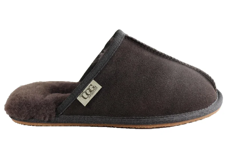 Slipper - boot style men's slippers for cold feet Grosby Buck Ugg Mens Comfort Sheepskin Scuff Slip On Slippers