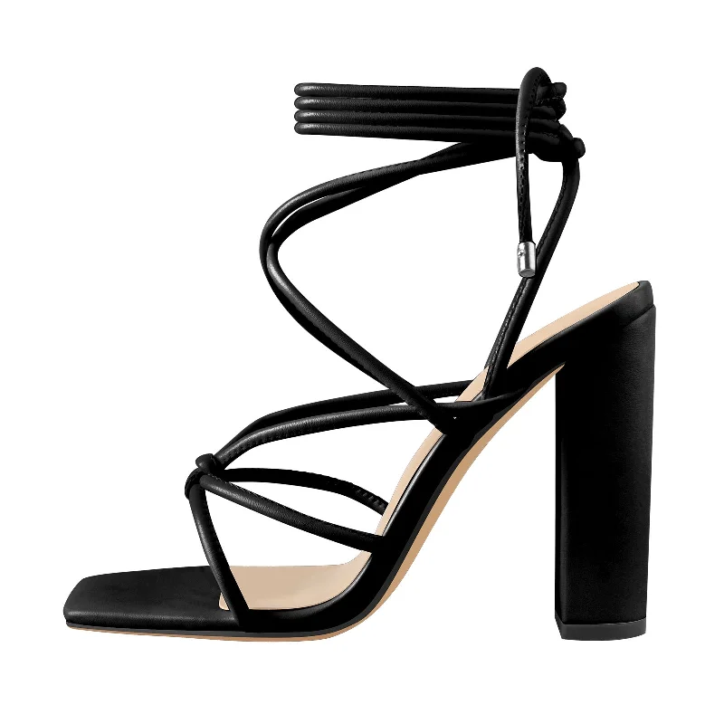 Men's sandals with a perforated leather upper for ventilation Onlymaker Sandals Lace-up Chunky High Heels