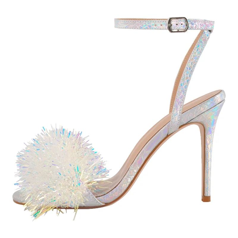 Men's sandals with a removable insole for cleaning Holographic Tinsel Ankle Strap Stiletto Sandals