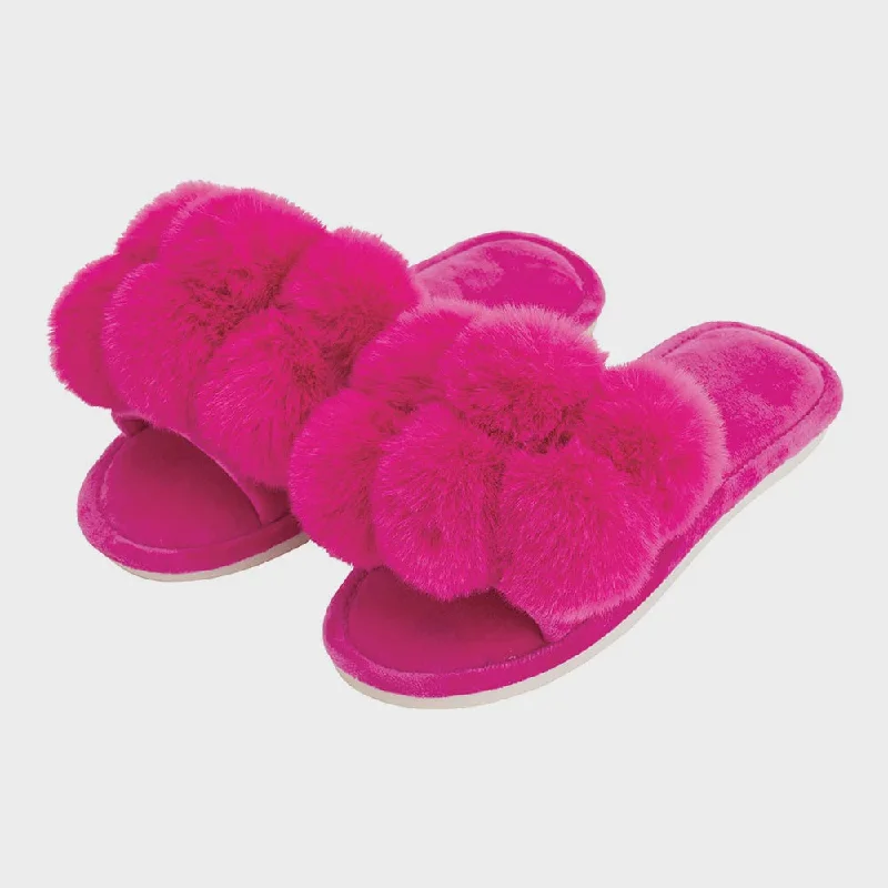 Men's slippers with a breathable fabric upper Pom Pom Slippers - Cosy Luxe - Fuchsia