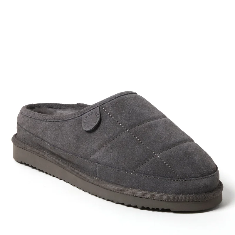 Men's slippers with a non - slip outsole for safety Fireside by Dearfoams Men's Grafton Quilted Genuine Shearling Clog Slipper