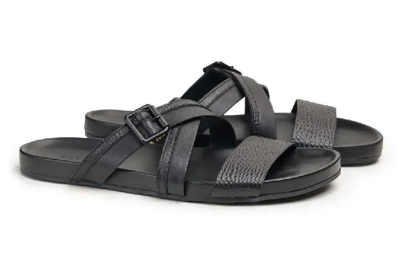 Men's slippers with a logo patch on the side LOGO 7815 BKA
