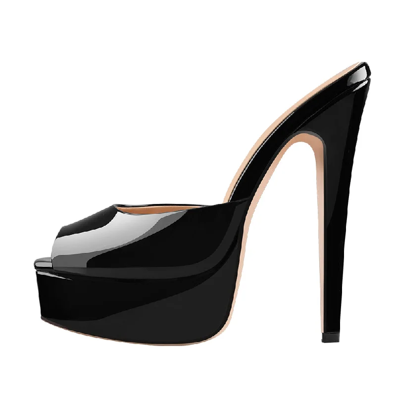 Men's sandals with a leather lining for comfort Peep Toe Black Patent Leather Stiletto High Heel Mules Sandals Men's sandals with a leather lining for comfort Peep Toe Black Patent Leather Stiletto High Heel Mules Sandals