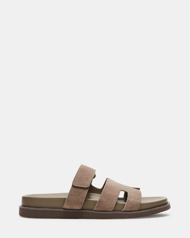 Men's sandals with a decorative buckle or charm MAIVEN TAUPE SUEDE