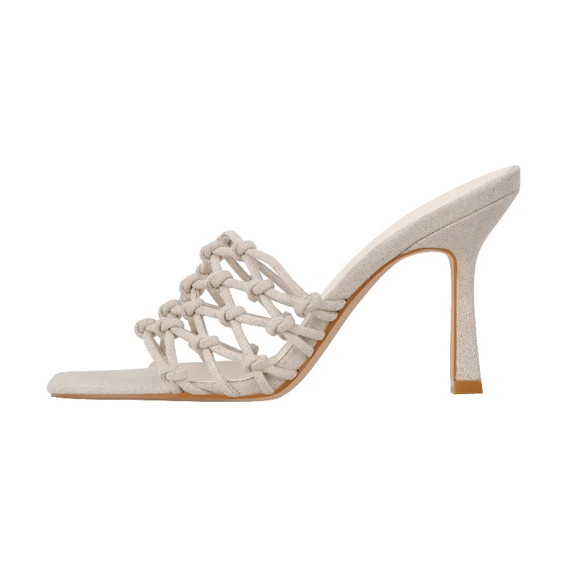 Men's sandals with a buckle closure Linen Weave Sandals Square Open Toe High Heel Mules