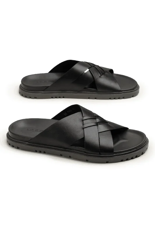 Men's slippers in a warm color like red or brown LOGO 7869 BKA