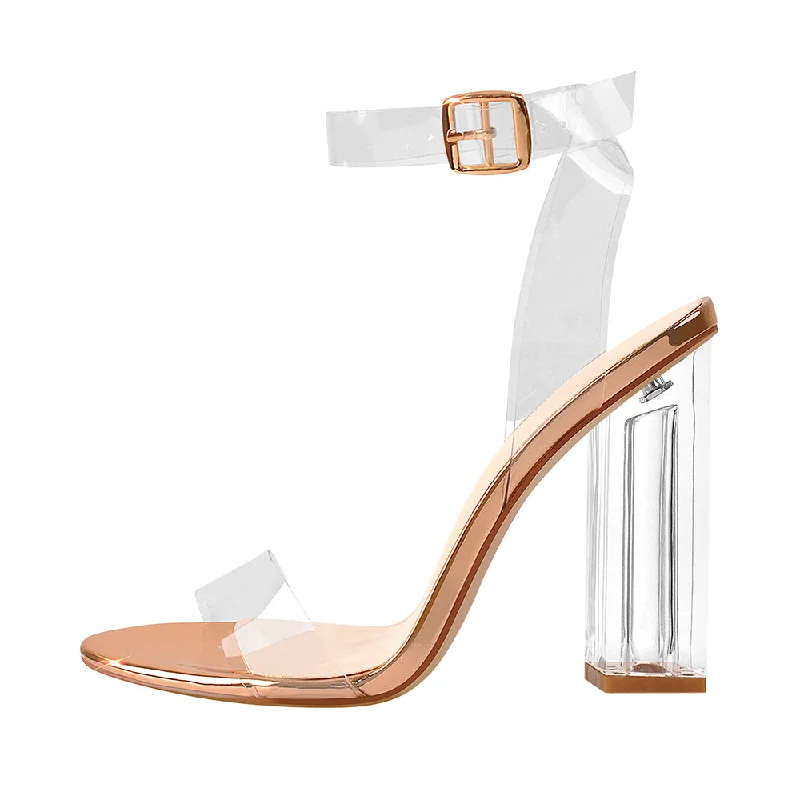 Men's sandals with a buckle closure Clear Ankle Strap Perspex Rose Gold High Heel Sandals