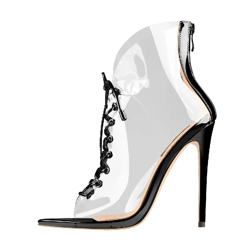 Men's sandals with a perforated leather upper for ventilation Open Toe Black Lace up Transparent Zip Ankle Sandals Boots