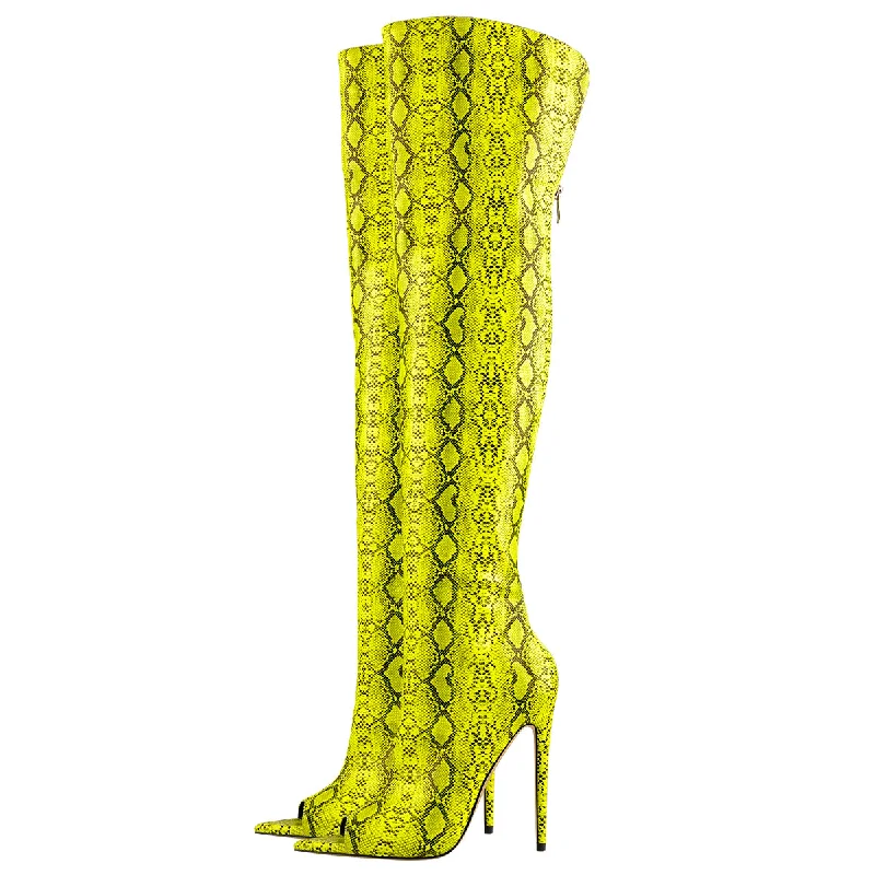 Men's sandals with a contrast stitching detail Open Toe Snake Fluorescent Color Stiletto High Heel Over The Knee Boots Men's sandals with a contrast stitching detail Open Toe Snake Fluorescent Color Stiletto High Heel Over The Knee Boots