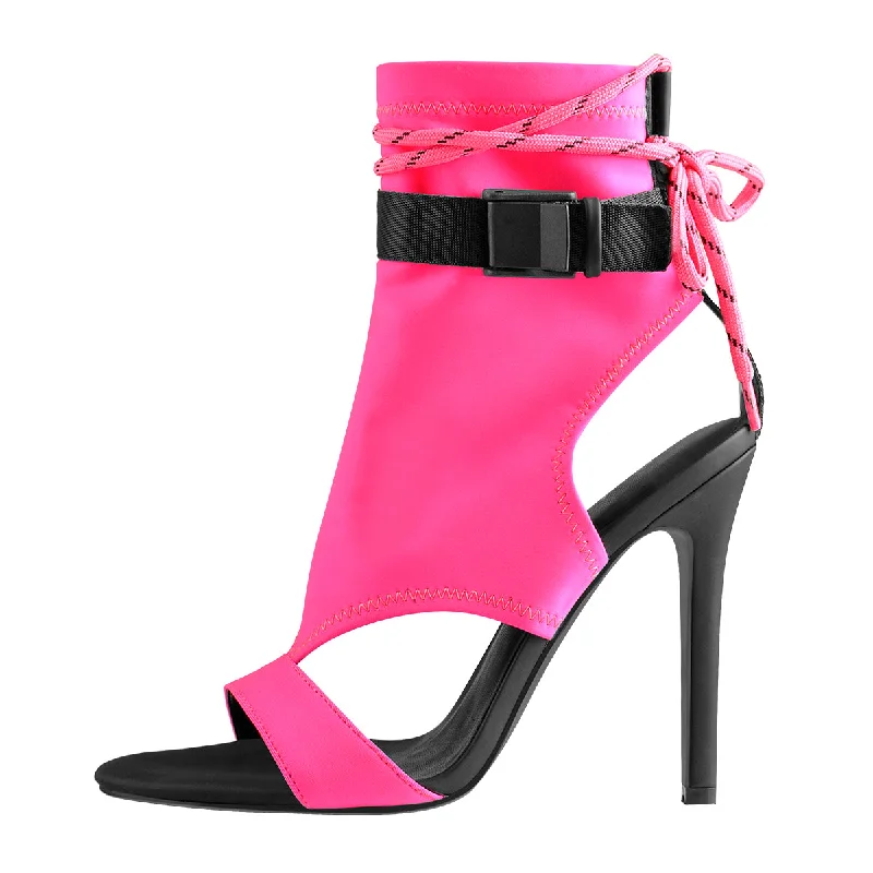 Men's sandals with a cushioned footbed Open Toe Lace-up Ankle Buckle Pink High Heels Booties Sandals