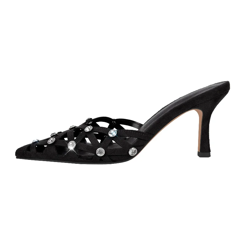 Men's sandals with a perforated leather upper for ventilation Rhinestone Pointed Toe Hollow Mules Sandals