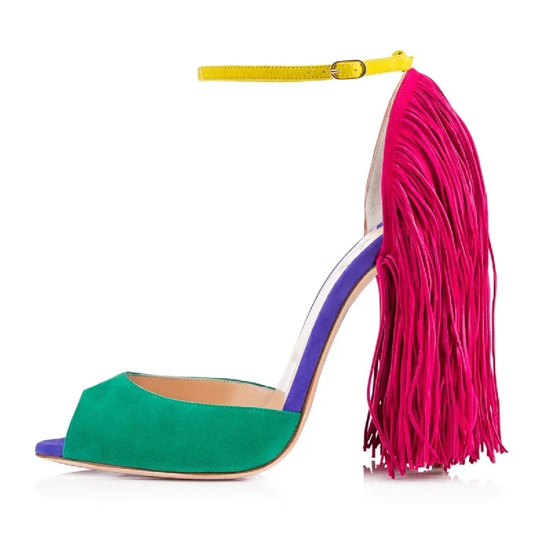 Men's sandals with a padded heel Fringe Decoration Peep Toe High Heel Sandals