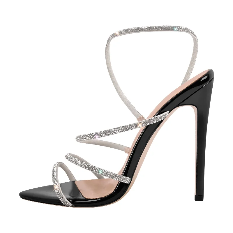 Men's leather sandals with an adjustable strap Pointed Toe Rhinestone Strap Stiletto Sandals