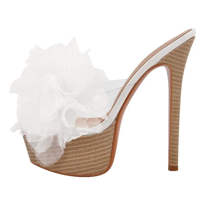 Men's sandals with a rubber sole for traction Platform Mesh Clear Stiletto Mules