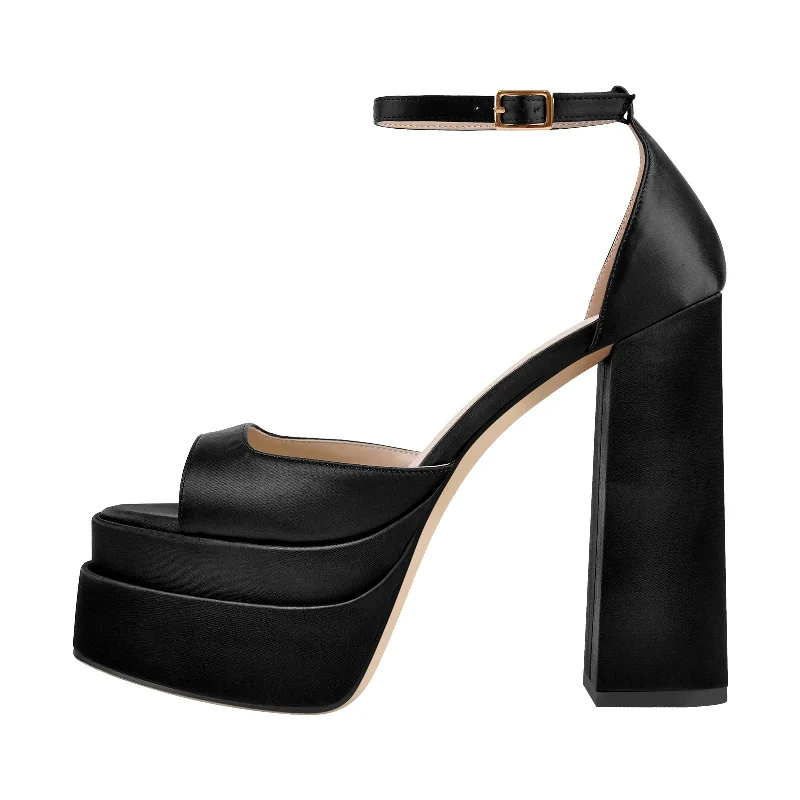 Men's sandals with a buckle closure Double Platform Ankle Strap Chunky Heel Sandals