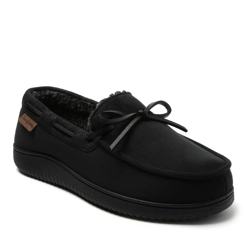 Men's slippers with a padded footbed for all - day comfort Dearfoams Men's Pierce Microsuede Moccasin House Shoe Slipper