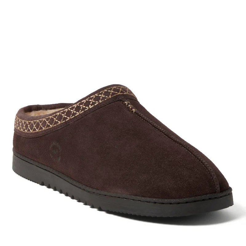 Men's slippers with a Velcro closure for easy on and off Dearfoams Dean Genuine Suede Clog Slipper with Embroidery