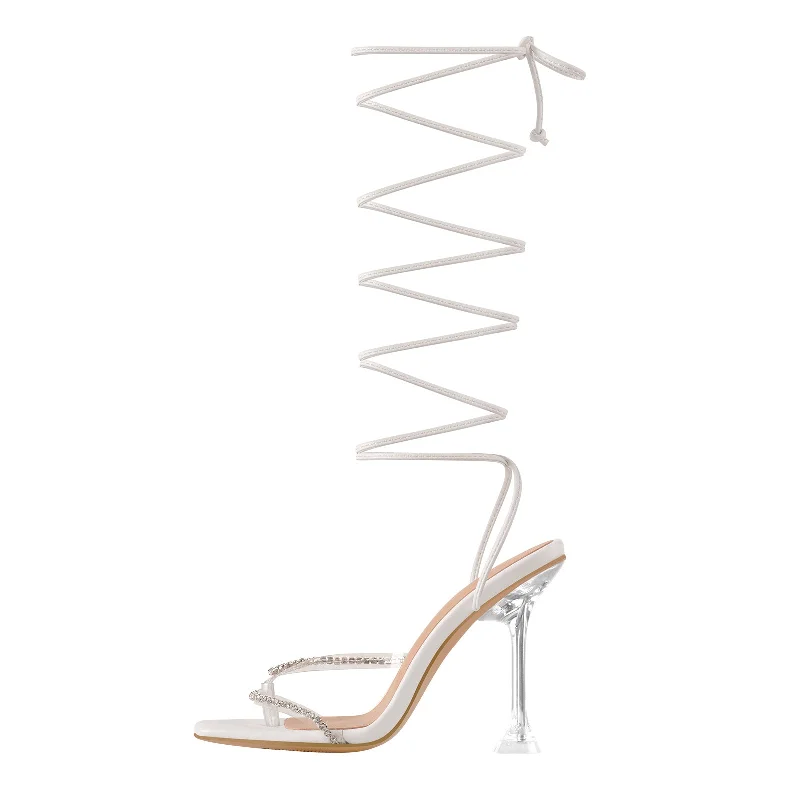 Men's sandals with a stretchy strap for a better fit White Rhinestone Square Toe Strap Tapered High Heel Sandals Men's sandals with a stretchy strap for a better fit White Rhinestone Square Toe Strap Tapered High Heel Sandals