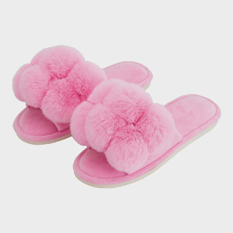 Men's slippers in a warm color like red or brown Pom Pom Slippers - Cosy Luxe - Candy