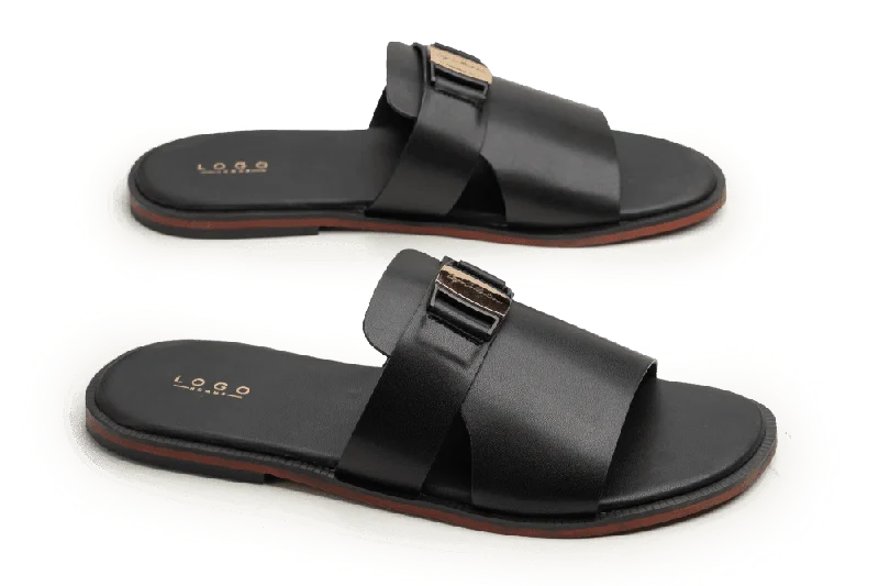 Men's slippers with a padded collar for comfort LOGO 7857 BKA
