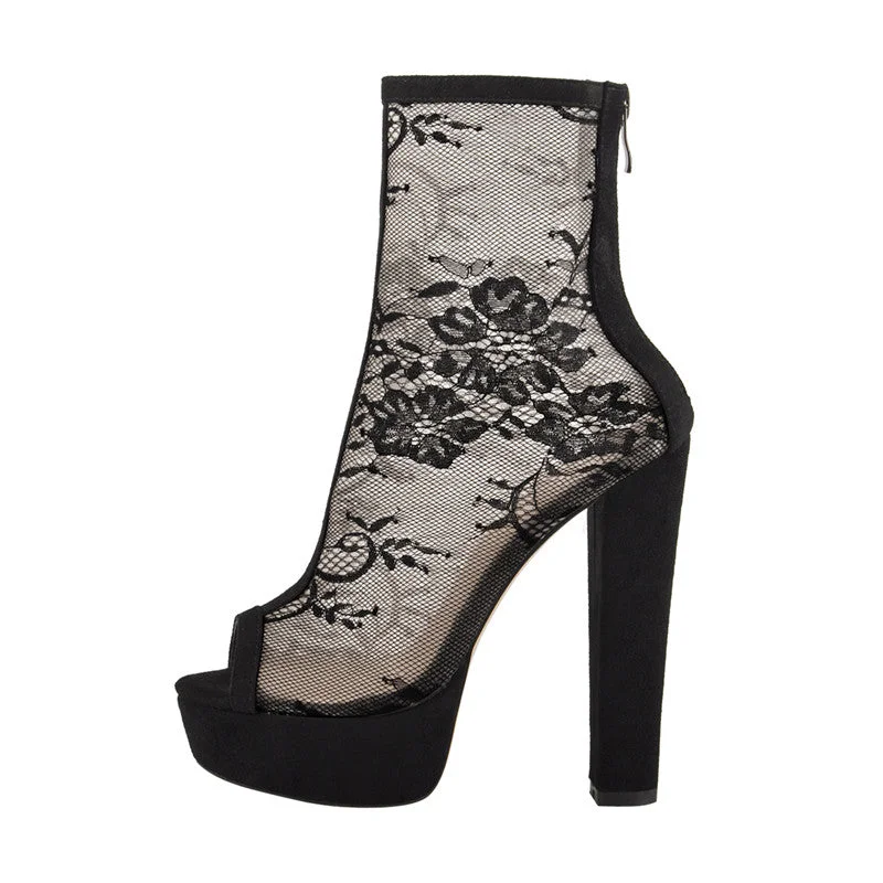 Men's sandals with a contrast stitching detail Mesh Flower Peep Toe Platform Chunky High Heel Sandals Boots