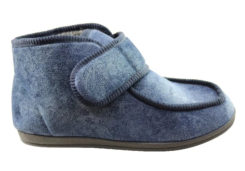 Men's slippers with a non - slip outsole for safety Homyped Mens Archie Comfort Adjustable Strap Extra Extra Wide Slippers