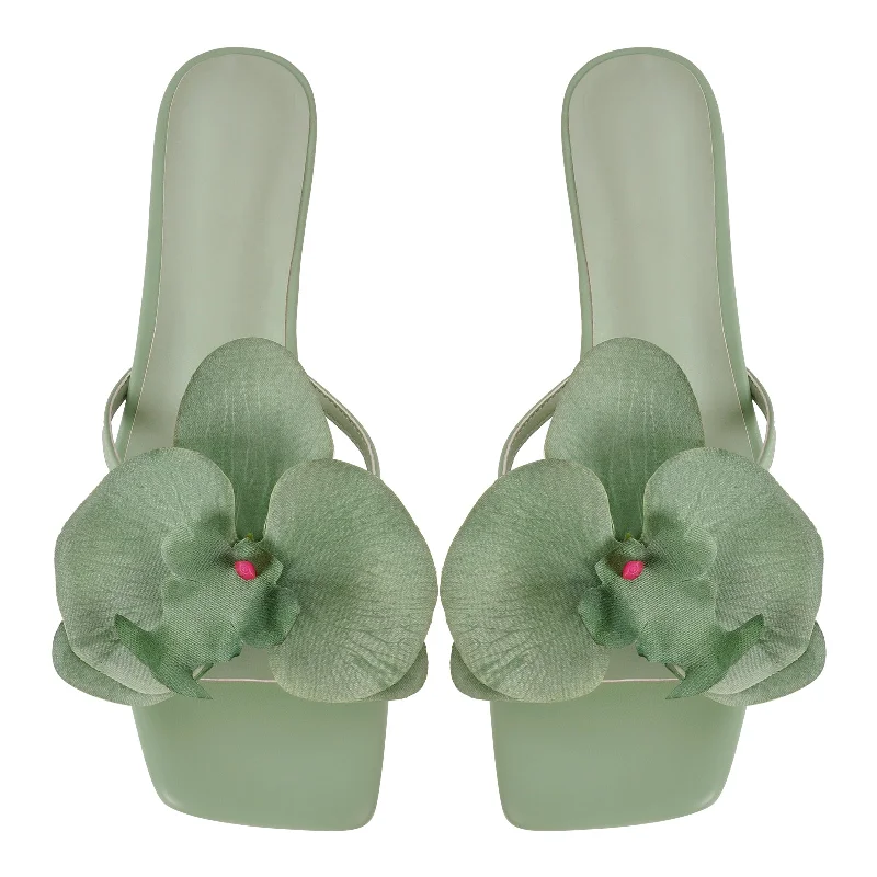 Men's sandals with a pointed toe for a stylish look Flower Square Toe Chunky Heel Sandals Mules