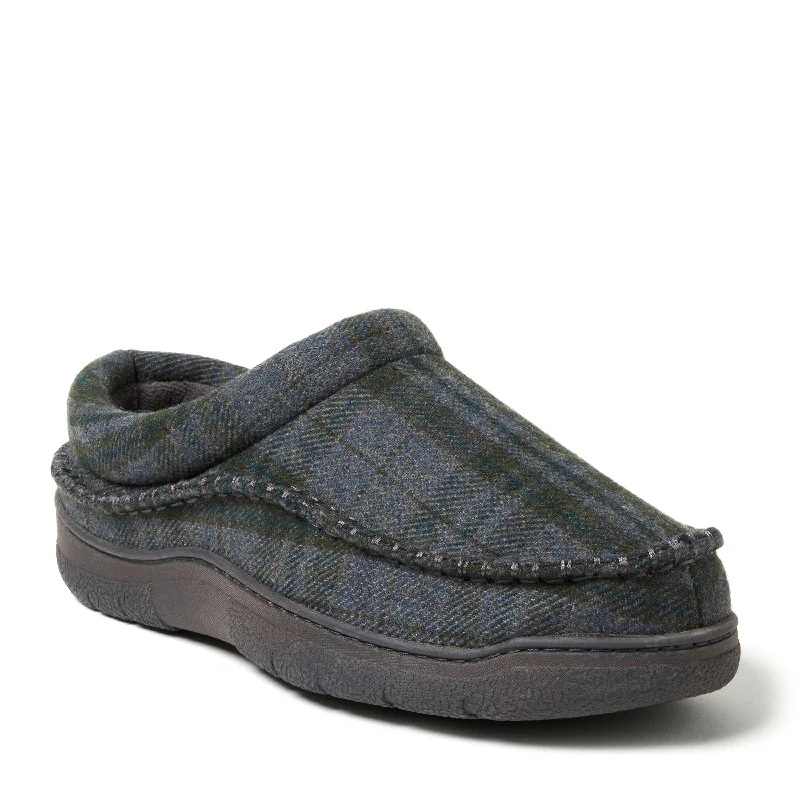 Men's slippers with a logo patch on the side Dearfoams Men's Thompson Plaid Moccasin Toe Clog House Shoe Slipper