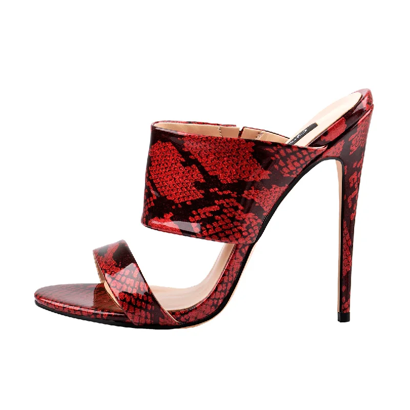 Men's sandals with a toe post design Two Band Snake Red Sandals High Heel Mules