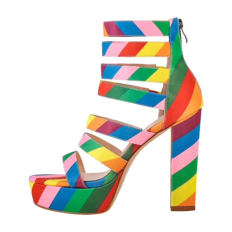Men's sandals with a padded heel Platform Chunky Heel Rainbow Straps Sandals