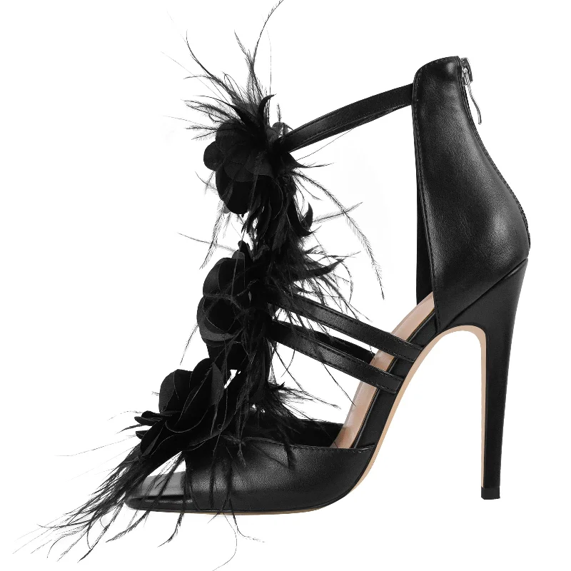 Men's sandals with a wide strap for support Square Toe Flower Feather Gladiator Sandals