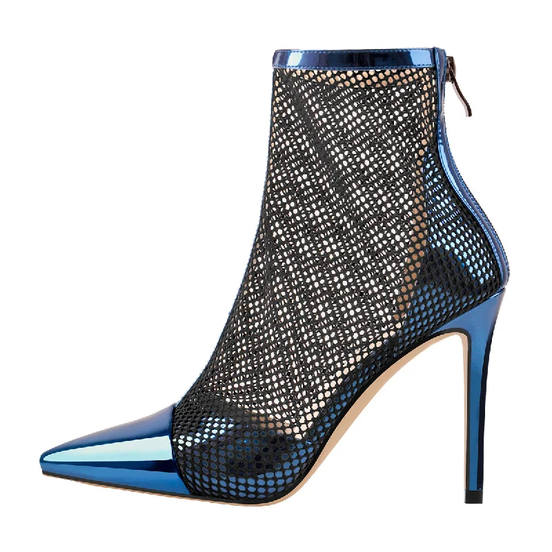 Men's sandals with a shock - absorbing insole Pointed Toe Hollow Network Patent Leather High Heel Ankle Boots