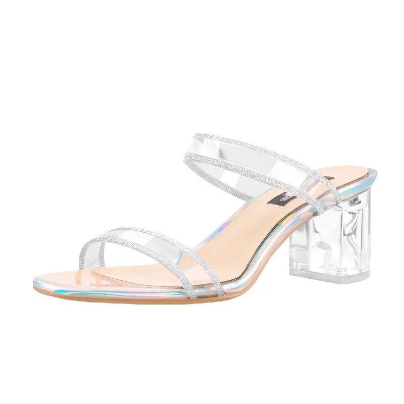 Men's sandals with a decorative buckle or charm Holographic Slip-On Transparent Chunky Heels Mules Men's sandals with a decorative buckle or charm Holographic Slip-On Transparent Chunky Heels Mules