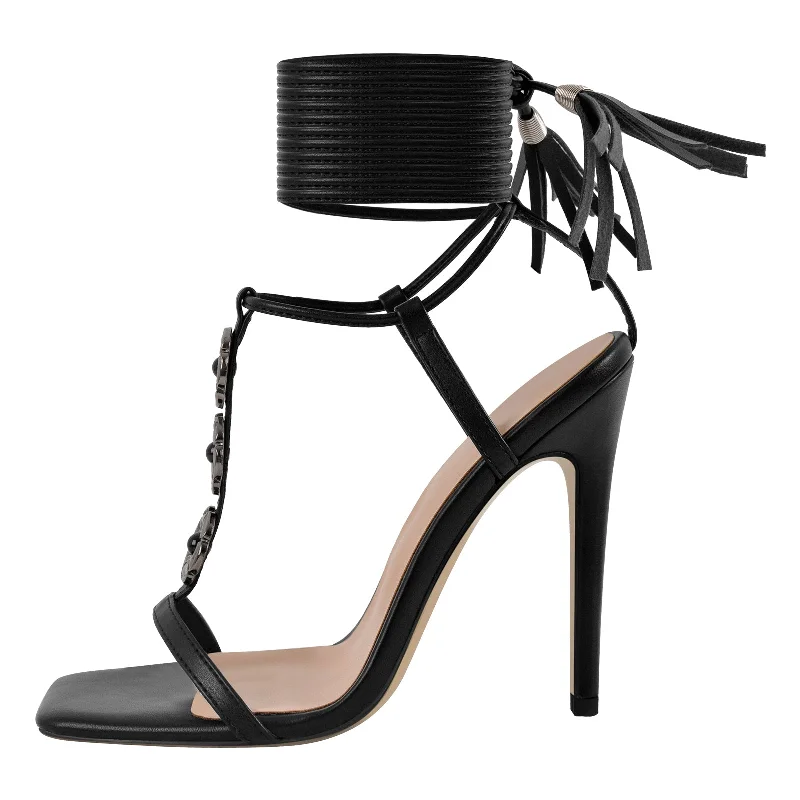 Men's sandals with a padded heel Square Toe Flower T-Strap Lace-up Sandals