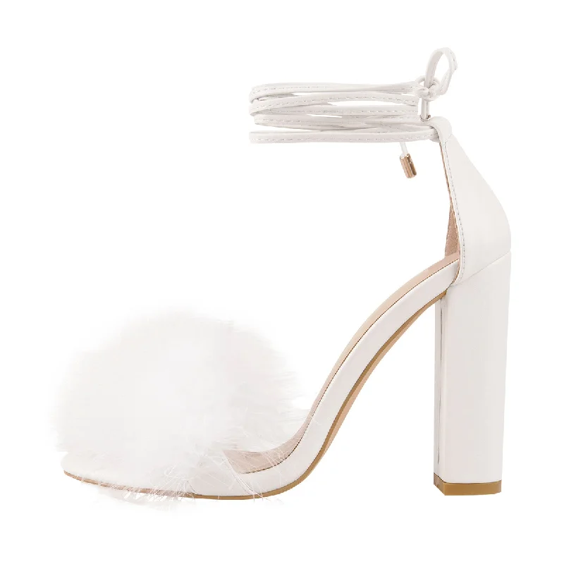 Men's sandals with a buckle closure Fluffy Feather Chunky High Heel Sandals