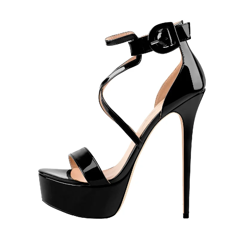 Men's sandals in a neutral color like black or brown Patent Leather Platform Cross-tied Stiletto Sandals