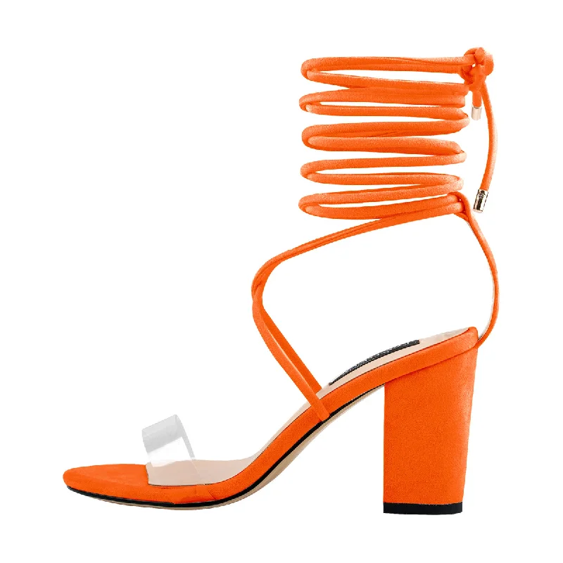 Men's sandals with a rubber sole for traction Chunky High Heel Orange Lace Up Sandals