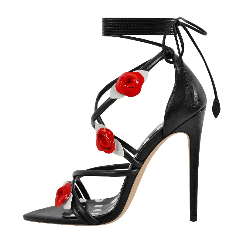 Men's sandals with a shock - absorbing insole Pointed Toe Gladiator Flower Lace-up Stiletto Sandals