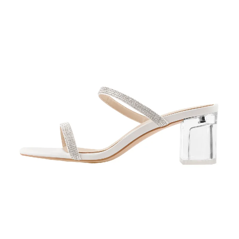 Men's sandals with a buckle closure Rhinestone Strap Clear Block Heels Sandals